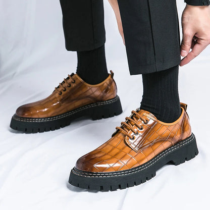 Derby Thick soled Men's Shoes Trendy British style Leisure Outdoor Fashion Party Plus Size Daily office youth leather shoes