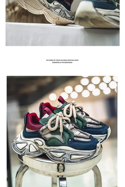 Chunky Sneaker Men Designer Sport Shoes Fashion Casual Microfiber Leather Fabric Breathable Height Increased Flat Platform Shoes