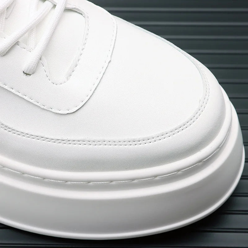 Men's Height Increasing Shoes  New White Fashion Breathable Thick Soled Flat Shoes Trend Versatile Casual Board Shoes man