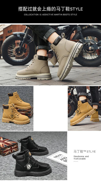 High Top Boots Men's Leather Shoes Fashion Motorcycle Men's Ankle Boots Winter Boot Lace Up Botas Hombre Cowboy Boots