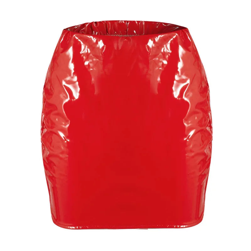 Women High Waist Pu Leather Skirts Solid Black Red Orange Sexy Pencil Mini Skirts