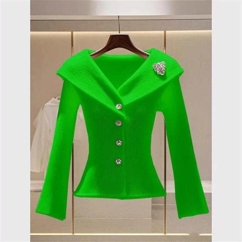 Cardigan Sweaters Jacket Women Fashion Autumn New V-Neck Elegant High Quality Casual Coat Female Short Slim Knitted Ladies Tops