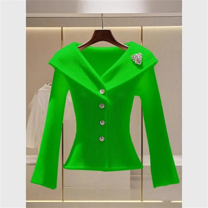 Cardigan Sweaters Jacket Women Fashion Autumn New V-Neck Elegant High Quality Casual Coat Female Short Slim Knitted Ladies Tops