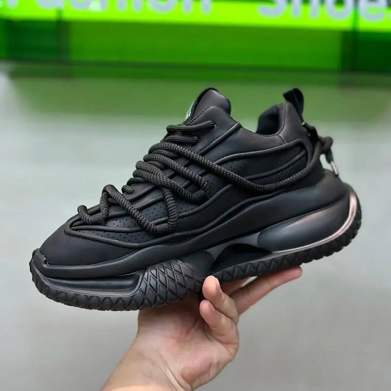 Men's Casual Shoes Solid Color Sneakers Trend Lace Up Running Shoes Outdoor Running Shoe Height Increased Platform Shoes for Men