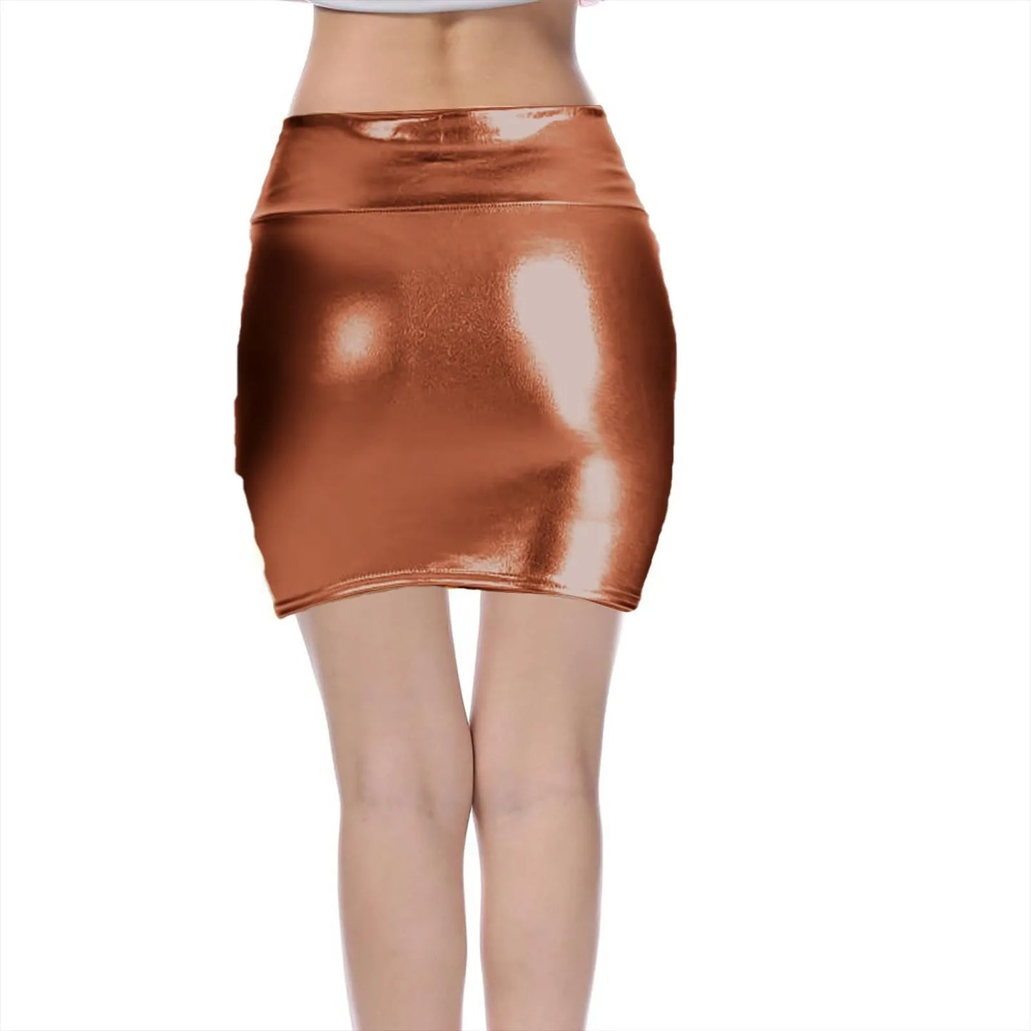 Sexy PU Leather Short Skirts for Women Club Prom Performance Solid High Waist Mini Skirt Gold Red Shine Bright Fladas Mujer XXL