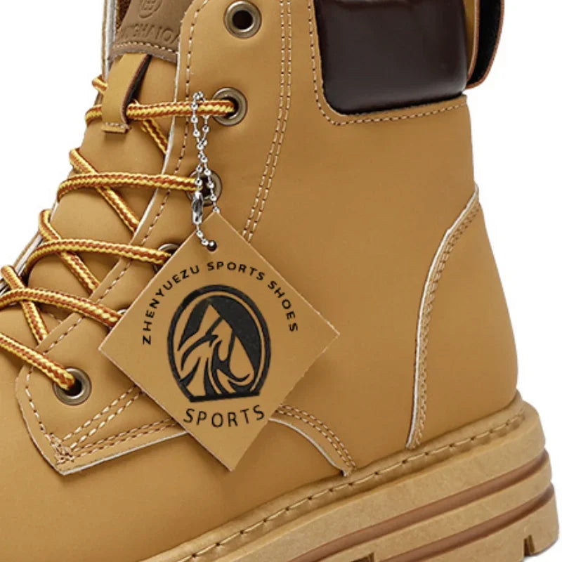 High Top Boots Men's Leather Shoes Fashion Outdoor Ankle Boots for Men Lace-Up Comfortable Male Boots Non Slip Flat Boot Botas