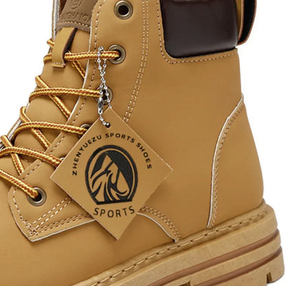 High Top Boots Men's Leather Shoes Fashion Outdoor Ankle Boots for Men Lace-Up Comfortable Male Boots Non Slip Flat Boot Botas