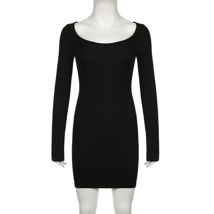 Autumn Winter Sexy Square Neck Low-cut Slim Bodycon Mini Dress Women Long Sleeved Skinny Dress Elegant Club Party Vestidos