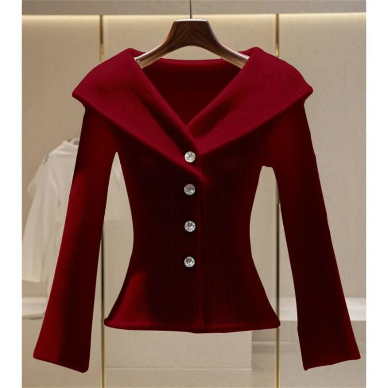 Cardigan Sweaters Jacket Women Fashion Autumn New V-Neck Elegant High Quality Casual Coat Female Short Slim Knitted Ladies Tops