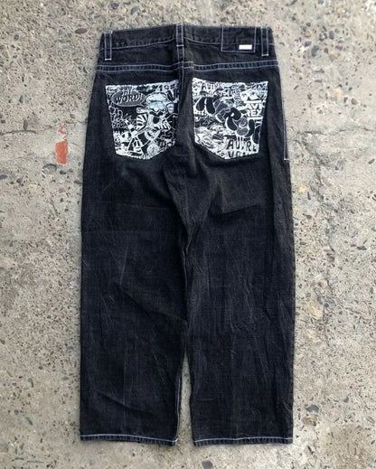 European and American oversized pocket washed wide leg straight leg jeans men's y2k Harajuku high street denim wide leg pants