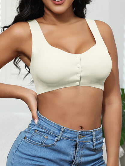 Front button underwear bra no underwire smooth breathable comfortable solid color gathering no trace invisible seamless@W13