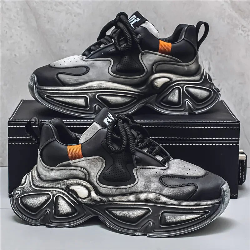 Chunky Sneaker Men Designer Sport Shoes Fashion Casual Microfiber Leather Fabric Breathable Height Increased Flat Platform Shoes