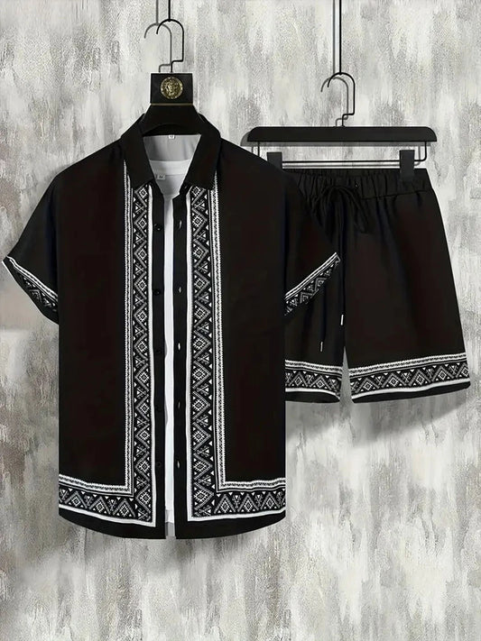 Coconut Tree Print Men's Shirt Gradient Short Sleeve And Beach Shorts Sets Summer Casual Loose Shirts Hawaiian Style Man Outfit