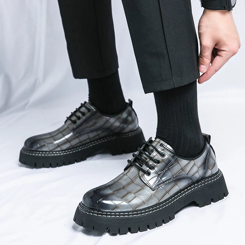 Derby Thick soled Men's Shoes Trendy British style Leisure Outdoor Fashion Party Plus Size Daily office youth leather shoes