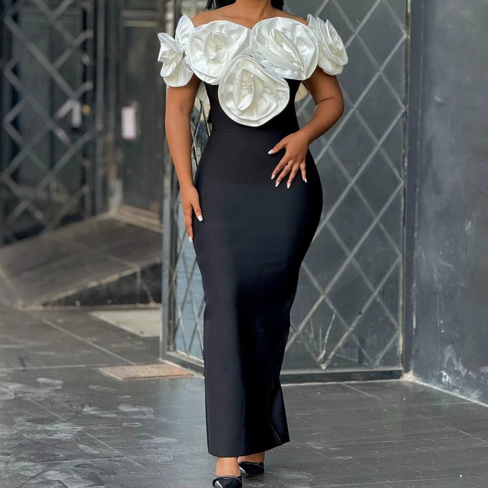 PB 2024 Elegant  3D Flowers Diamond Bra Bandage Maxi Dress Off Shoulder One Line Neck Sleeveless Women Celebrity Club Dress