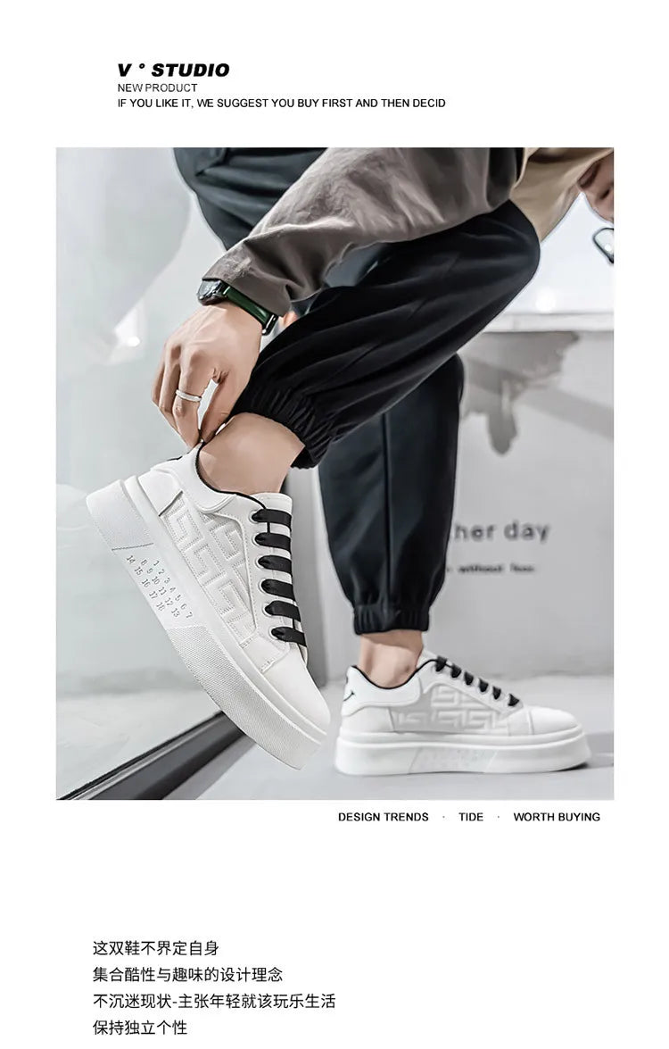 2025 Men's Breathable White Sneakers - Thick-Soled Casual Shoes, Comfortable Walking Shoes for Spring