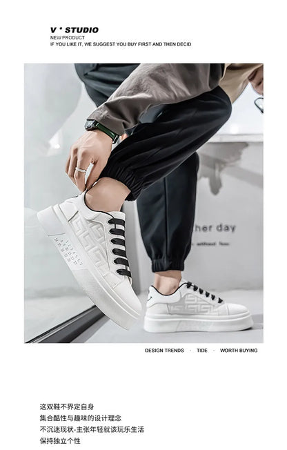 2025 Men's Breathable White Sneakers - Thick-Soled Casual Shoes, Comfortable Walking Shoes for Spring