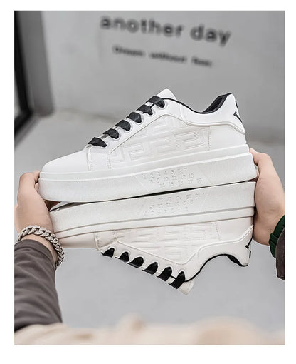 2025 Men's Breathable White Sneakers - Thick-Soled Casual Shoes, Comfortable Walking Shoes for Spring
