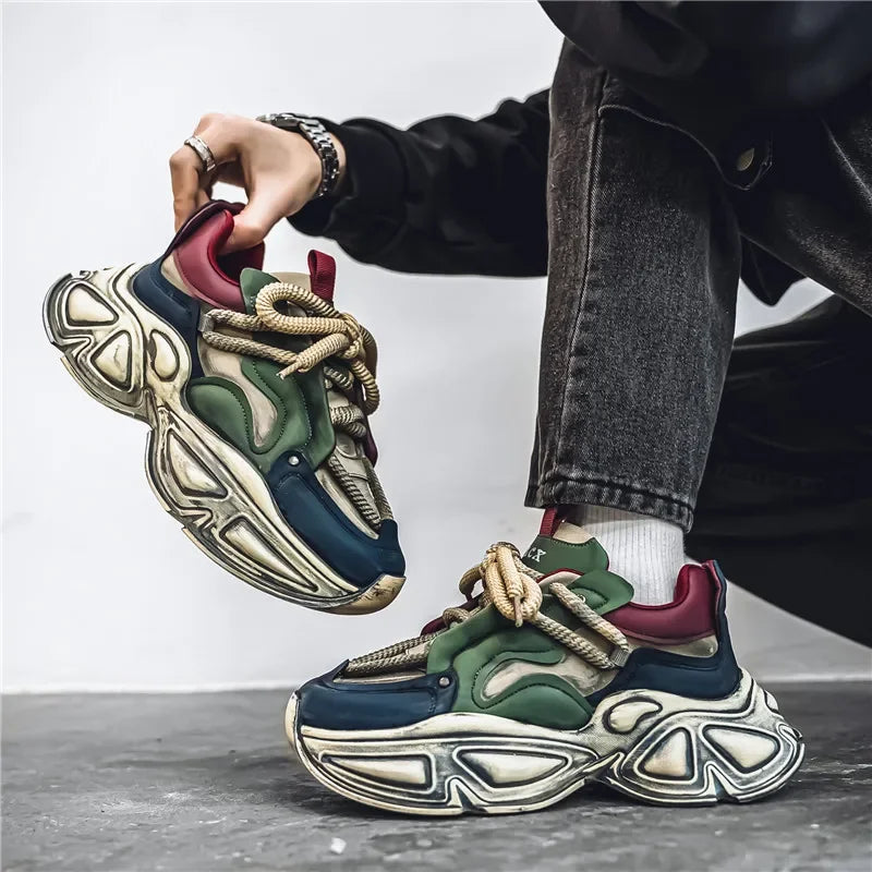 Chunky Sneaker Men Designer Sport Shoes Fashion Casual Microfiber Leather Fabric Breathable Height Increased Flat Platform Shoes
