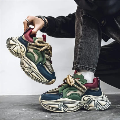 Chunky Sneaker Men Designer Sport Shoes Fashion Casual Microfiber Leather Fabric Breathable Height Increased Flat Platform Shoes