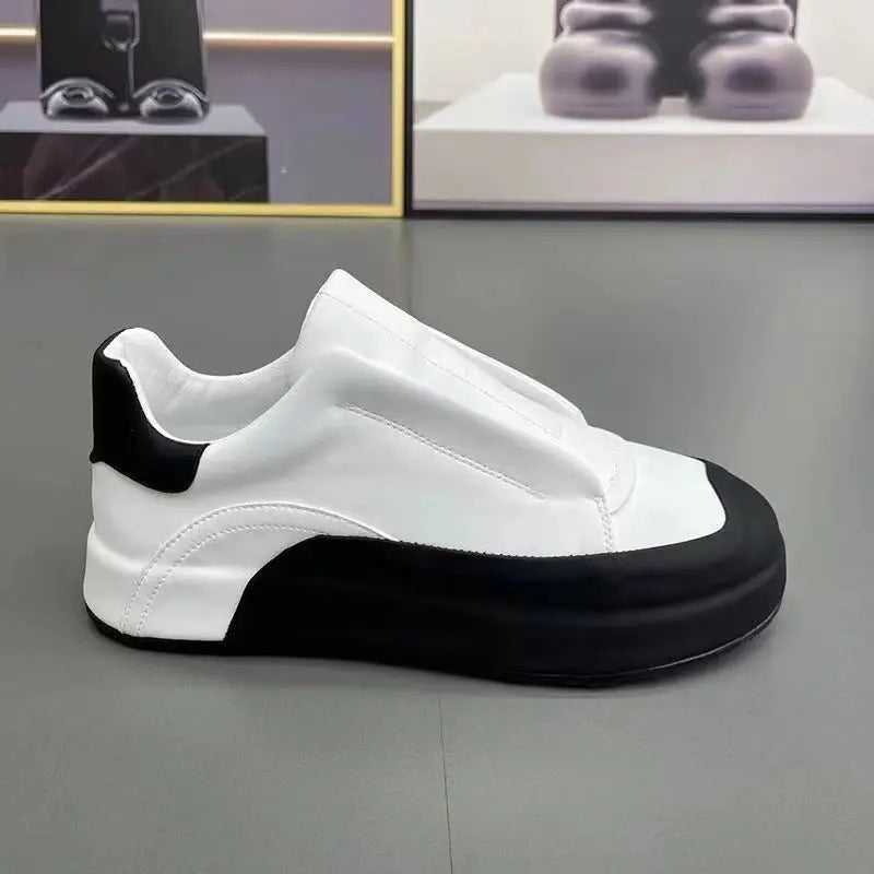 Sneakers Casual Men Cover Bottom Board Shoes Fashion Easy Matching Leather Fabric Breathable Increased Internal Platform Shoes