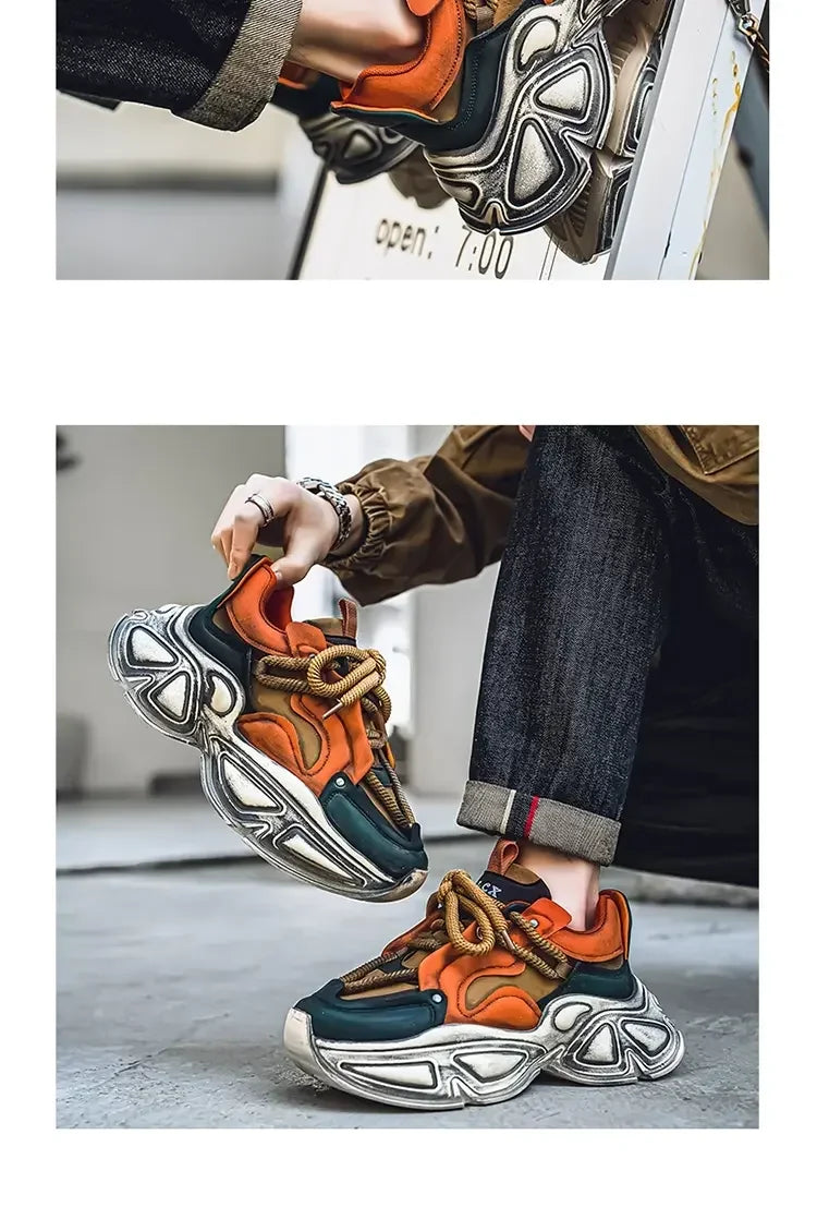 Chunky Sneaker Men Designer Sport Shoes Fashion Casual Microfiber Leather Fabric Breathable Height Increased Flat Platform Shoes