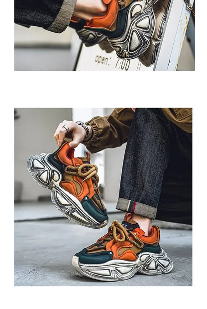 Chunky Sneaker Men Designer Sport Shoes Fashion Casual Microfiber Leather Fabric Breathable Height Increased Flat Platform Shoes