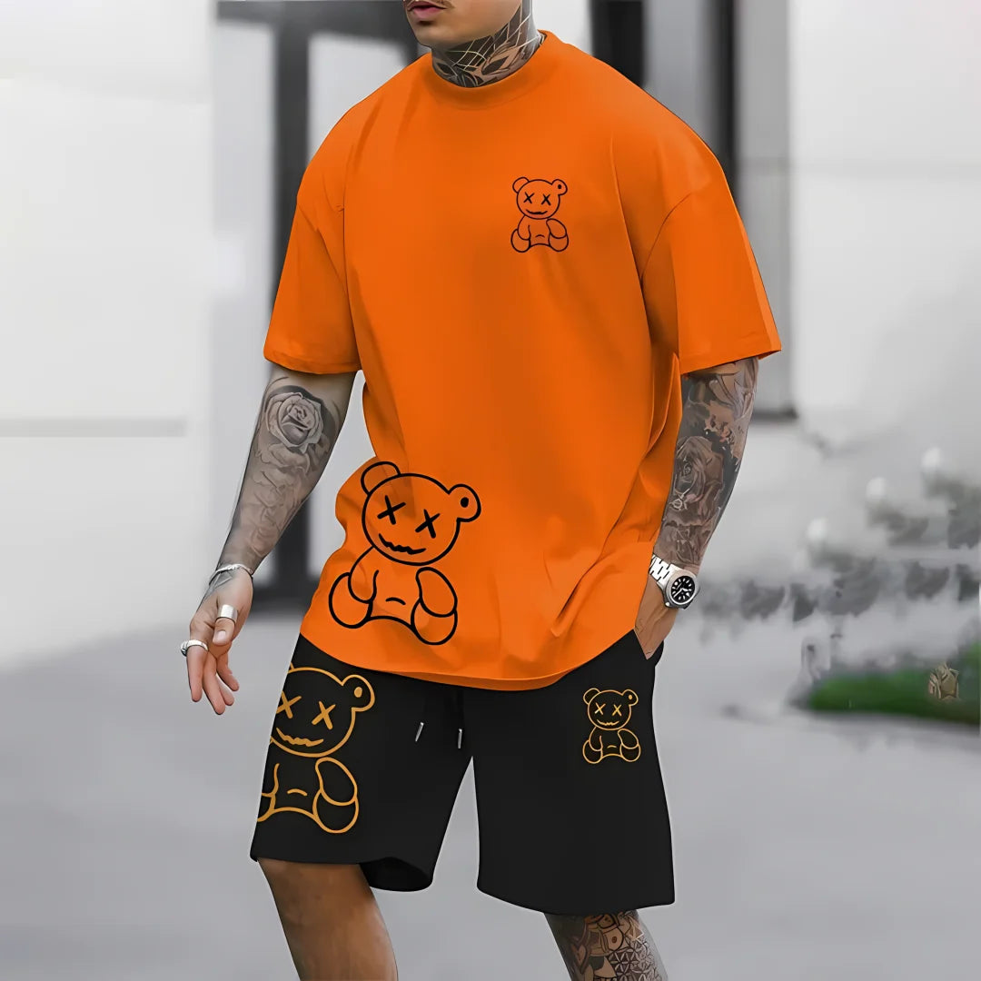 Summer 2025 men's suit men's T-shirt high-definition printed outdoor men's casual sports short sleeved shorts set