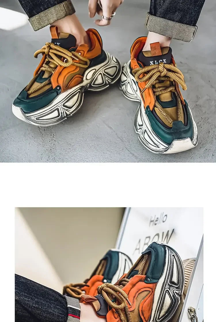 Chunky Sneaker Men Designer Sport Shoes Fashion Casual Microfiber Leather Fabric Breathable Height Increased Flat Platform Shoes