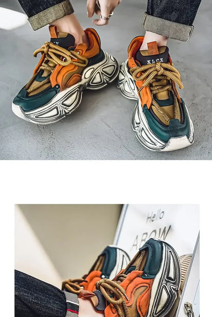 Chunky Sneaker Men Designer Sport Shoes Fashion Casual Microfiber Leather Fabric Breathable Height Increased Flat Platform Shoes