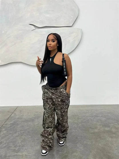 Summer Outfits y2k Clothes Streetwear Print Pants For Women Gray Casual Trousers Baggy High Waist Wide Leg Pants Trousers