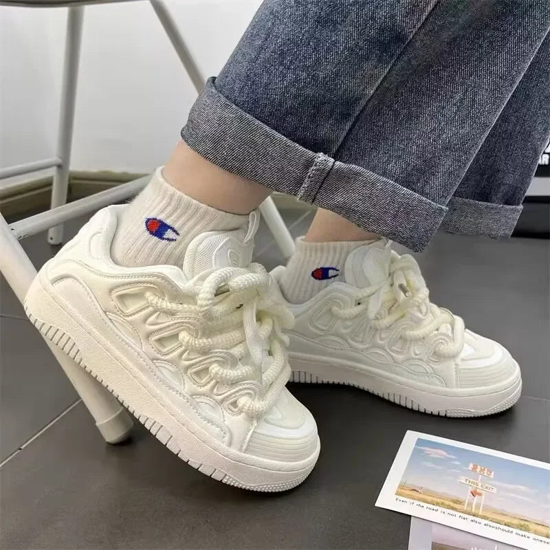 White Fashion Womens Sports Shoes Street Student Casual Platform Sneakers Running Harajuku Comfortable New Ladies Shoes