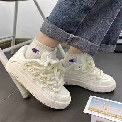 White Fashion Womens Sports Shoes Street Student Casual Platform Sneakers Running Harajuku Comfortable New Ladies Shoes