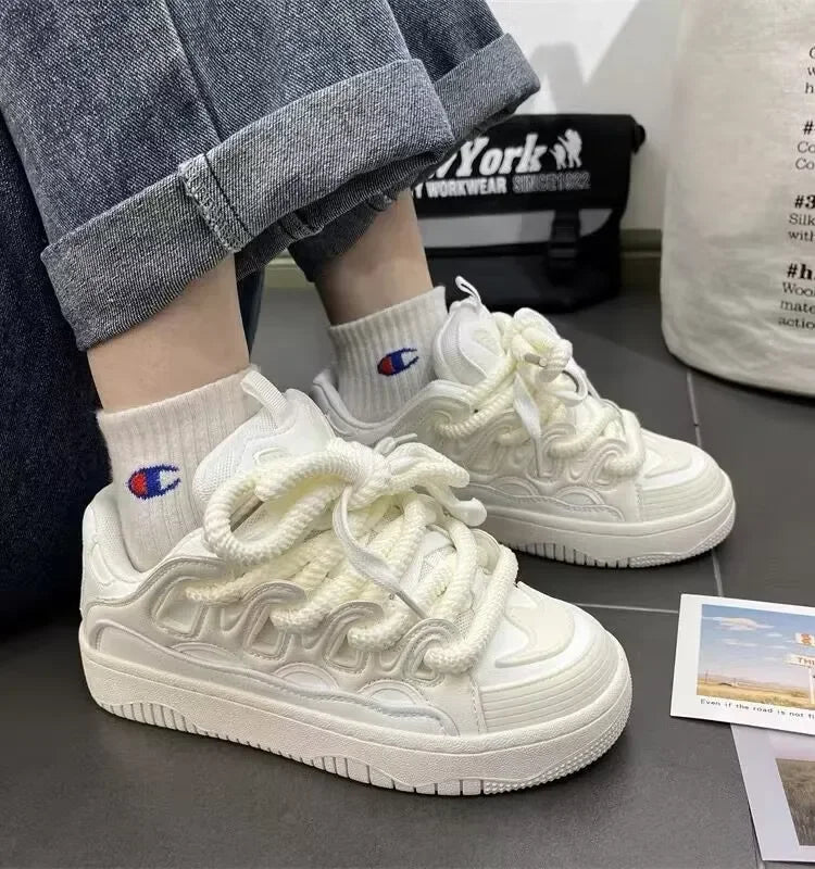 White Fashion Womens Sports Shoes Street Student Casual Platform Sneakers Running Harajuku Comfortable New Ladies Shoes