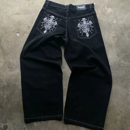 European and American oversized pocket washed wide leg straight leg jeans men's y2k Harajuku high street denim wide leg pants