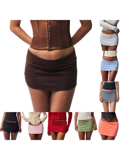 Y2K Low Waist Slim Mini Micro Skirts A-line Solid Color Casual Elastic Skirt  Women Fashionable Bodycon Skirts Streetwear