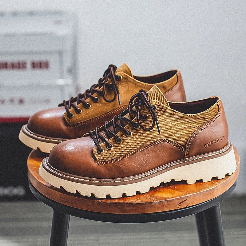British Style Men's Work Shoes American Thick Soled Casual Shoes Men's Leather Trendy Shoes Retro Style  Luxury Shoes