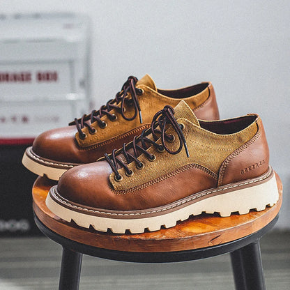 British Style Men's Work Shoes American Thick Soled Casual Shoes Men's Leather Trendy Shoes Retro Style  Luxury Shoes