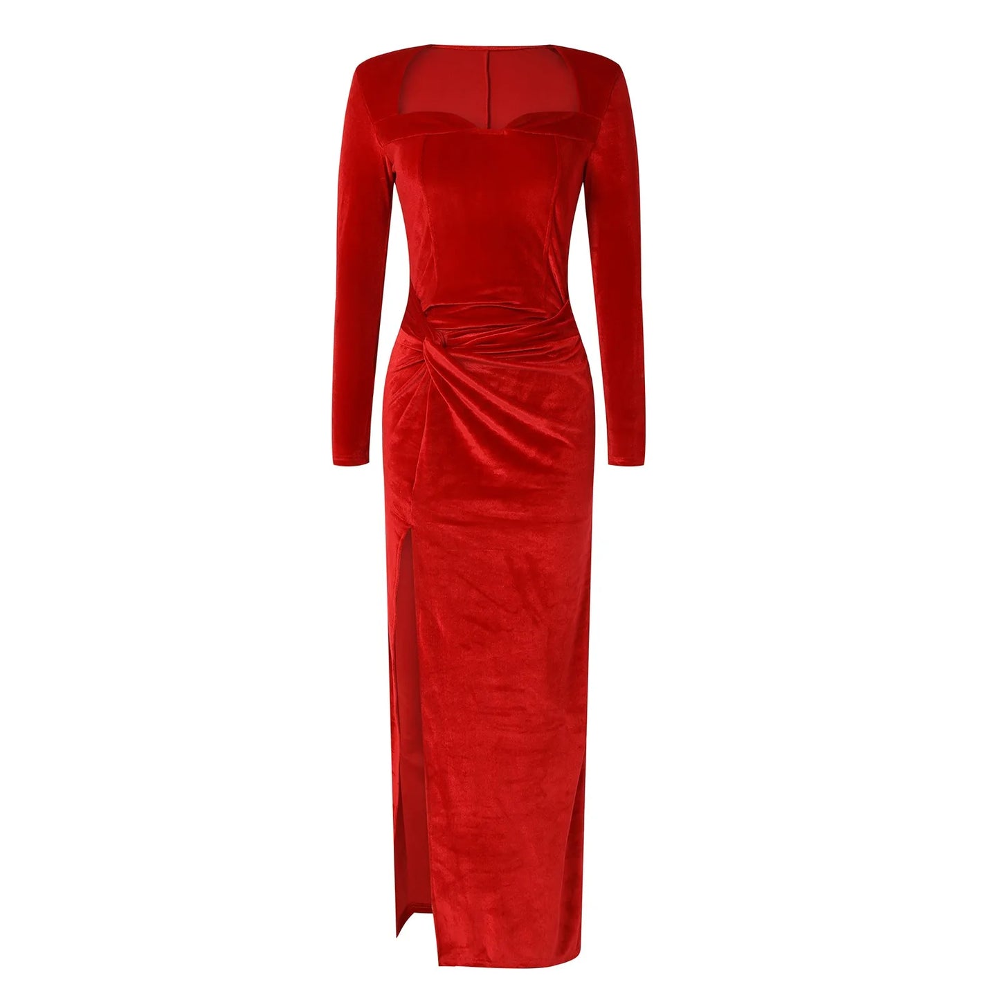 Semi Formal Women Dresses Sexy Slim Slit Square Neck Dress Fashionable And Elegant Velvet Gathered Winter Dress Vestidos