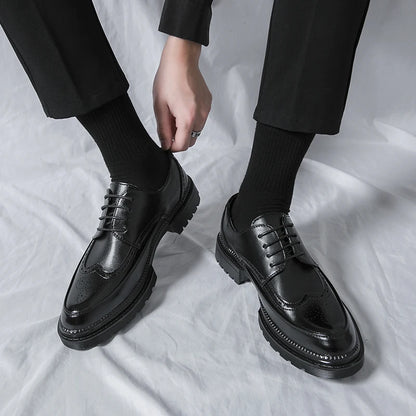 Men's leather shoes, Italian brand, versatile for business, formal wear, casual, high-quality brown, classic block shoes.