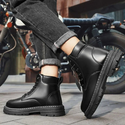 High Top Boots Men's Leather Shoes Fashion Outdoor Ankle Boots for Men Lace-Up Comfortable Male Boots Non Slip Flat Boot Botas