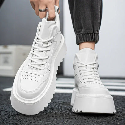 2025 New Mens Shoes High Top Male Sneakers Leather Platform Shoes Comfortable Outdoor Men Running Shoes Breathable Tenis Hombres