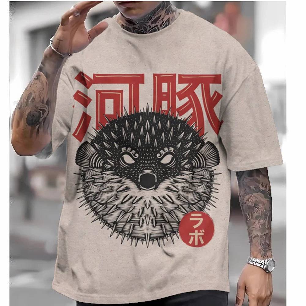 Japanese Style T-Shirt For Men Ukiyo-e Graphic T Shirts 3D Print Tees Short Sleeve T Shirts Oversized Men's Clothing Tops Summer