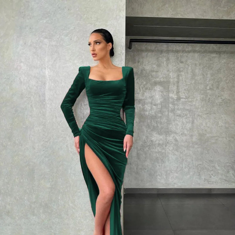 Dress Women Summer 2022 Women Europe New Split Sense Pure Color Led High Waist Dresses Casual Vestidos OLNAL8752