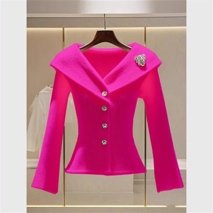 Cardigan Sweaters Jacket Women Fashion Autumn New V-Neck Elegant High Quality Casual Coat Female Short Slim Knitted Ladies Tops