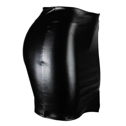 Leather Slim Mini Skirt Sexy Fashion PU Hot Short High Waist Skirt Korean Nightclub Faux Leather High Waist Split Skinny Skirt