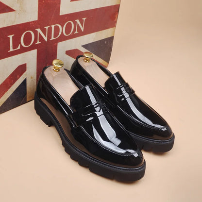 men's fashion wedding party dress patent leather shoes slip-on lazy shoe black trend platform loafers gentleman sneakers zapatos