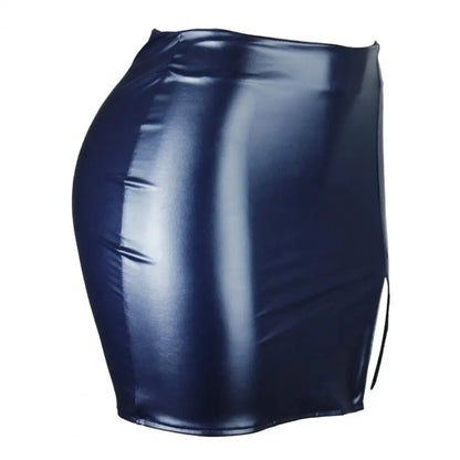 Leather Slim Mini Skirt Sexy Fashion PU Hot Short High Waist Skirt Korean Nightclub Faux Leather High Waist Split Skinny Skirt
