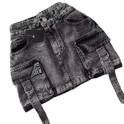 Euphoria Women Vintage Y2K Style High Street Pockets Sexy Skirts 2025 Spring Casual High Waist Vintage Hotsweet Mini Denim Skirt