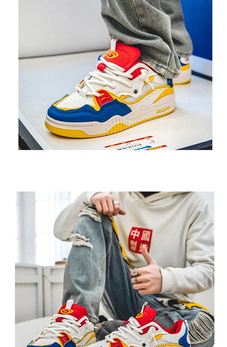 Men's Vulcanized Shoes Trendy Personalized Teenagers Casual Shoes Round Toe Lace-Up Plus Size Platform Shoes Men Shose For Sale